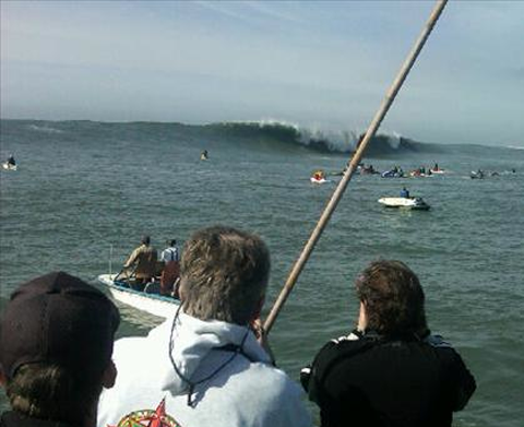 View from the boat of the Mavericks Surf Contest - This photo posted via Twitter